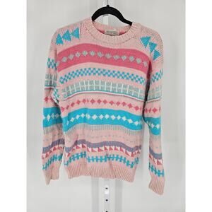 Vintage Amazonias Womens Sz XL Crew Neck Knit Sweater Pastel Pink Blue